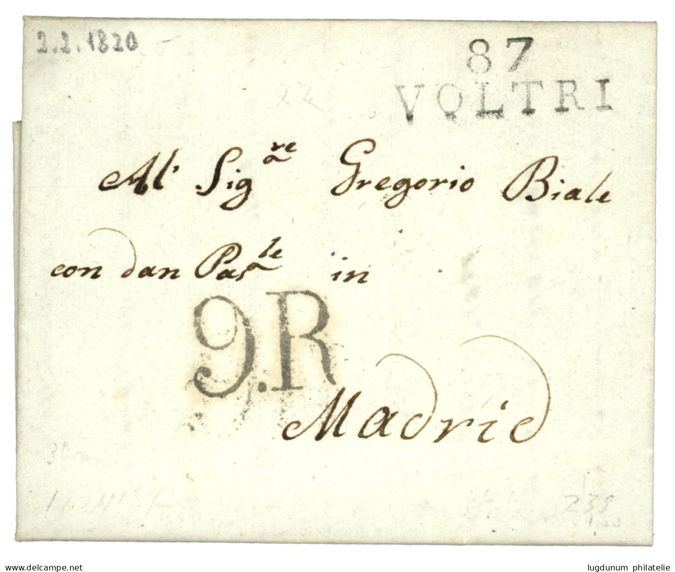 1820 87 VOLTRI + Taxe Espagnol .R  Sur Lettre Avec Texte Daté CELLE Pour MADRID (ESPAGNE). TTB. - 1792-1815: Départements Conquis