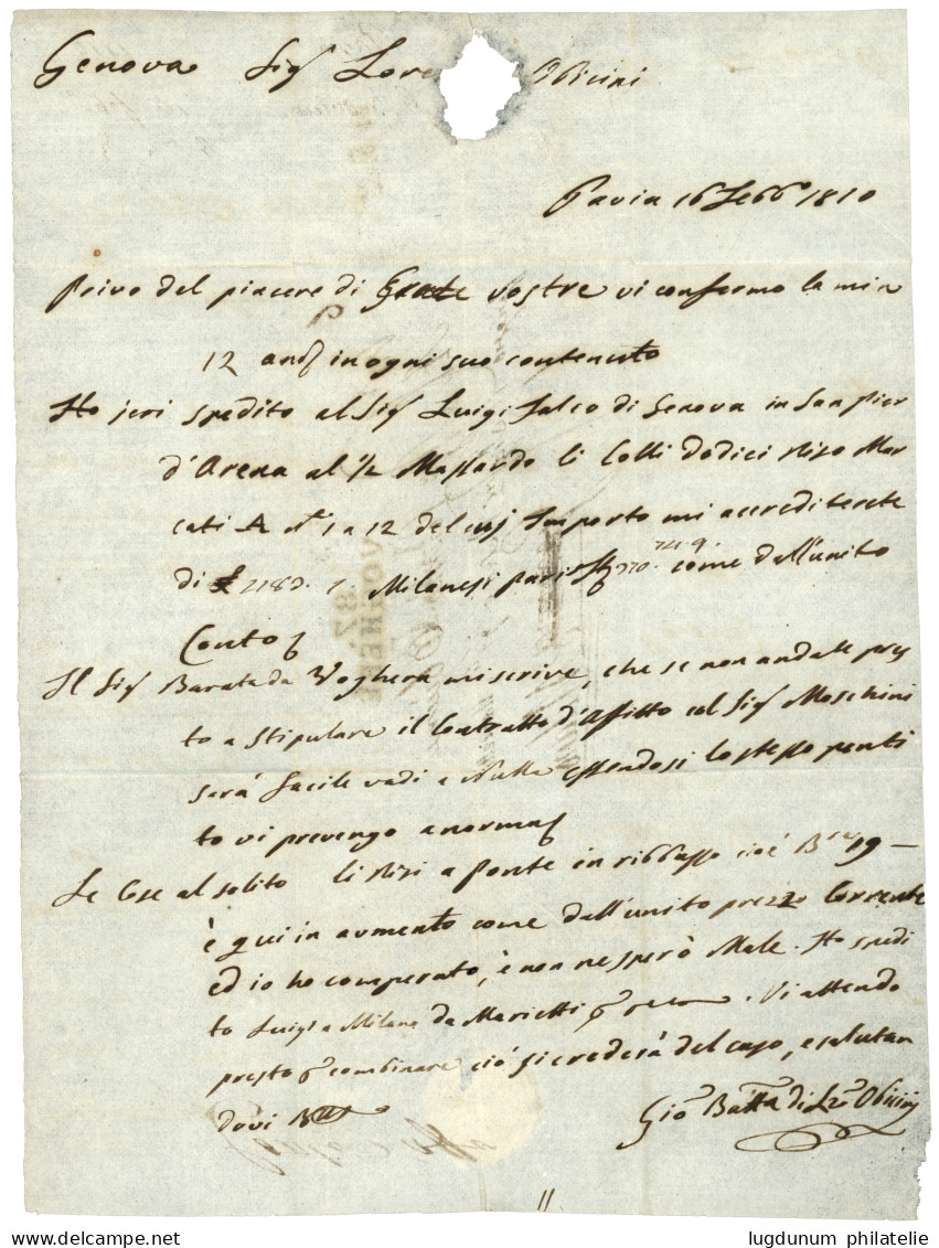 1810 87 VOGHERA + 87 GENES Sur Lettre Avec Texte Daté "PAVIA" Pour GENOVA Redirigée à MILAN. TB. - 1792-1815 : Departamentos Conquistados