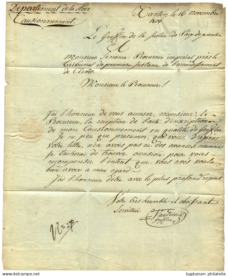 1806 P.103.P GUELDRES En Rouge Sur Lettre Avec Texte Daté "XANTEN". Superbe. - 1792-1815: Départements Conquis