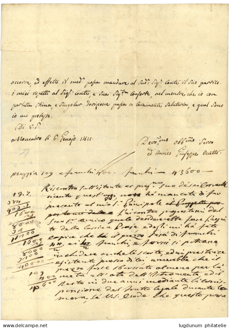 1811 P.106.P MONT-CHAUVE Sur Lettre Avec Texte Daté "MONCALVO". RARE. Superbe. - 1792-1815: Conquered Departments