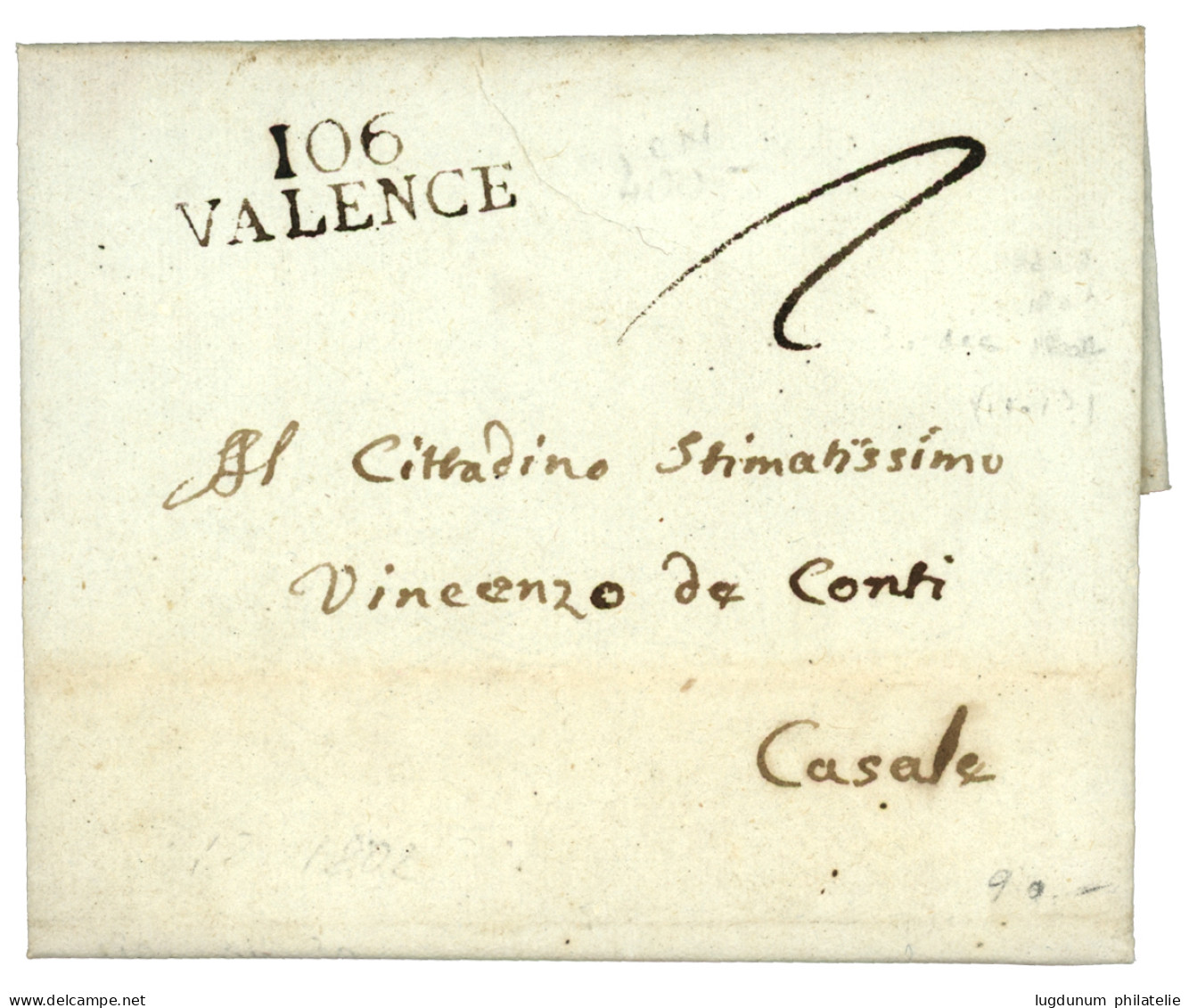 1800 106 VALENCE Sur Lettre Avec Texte. Superbe. - 1792-1815 : Departamentos Conquistados
