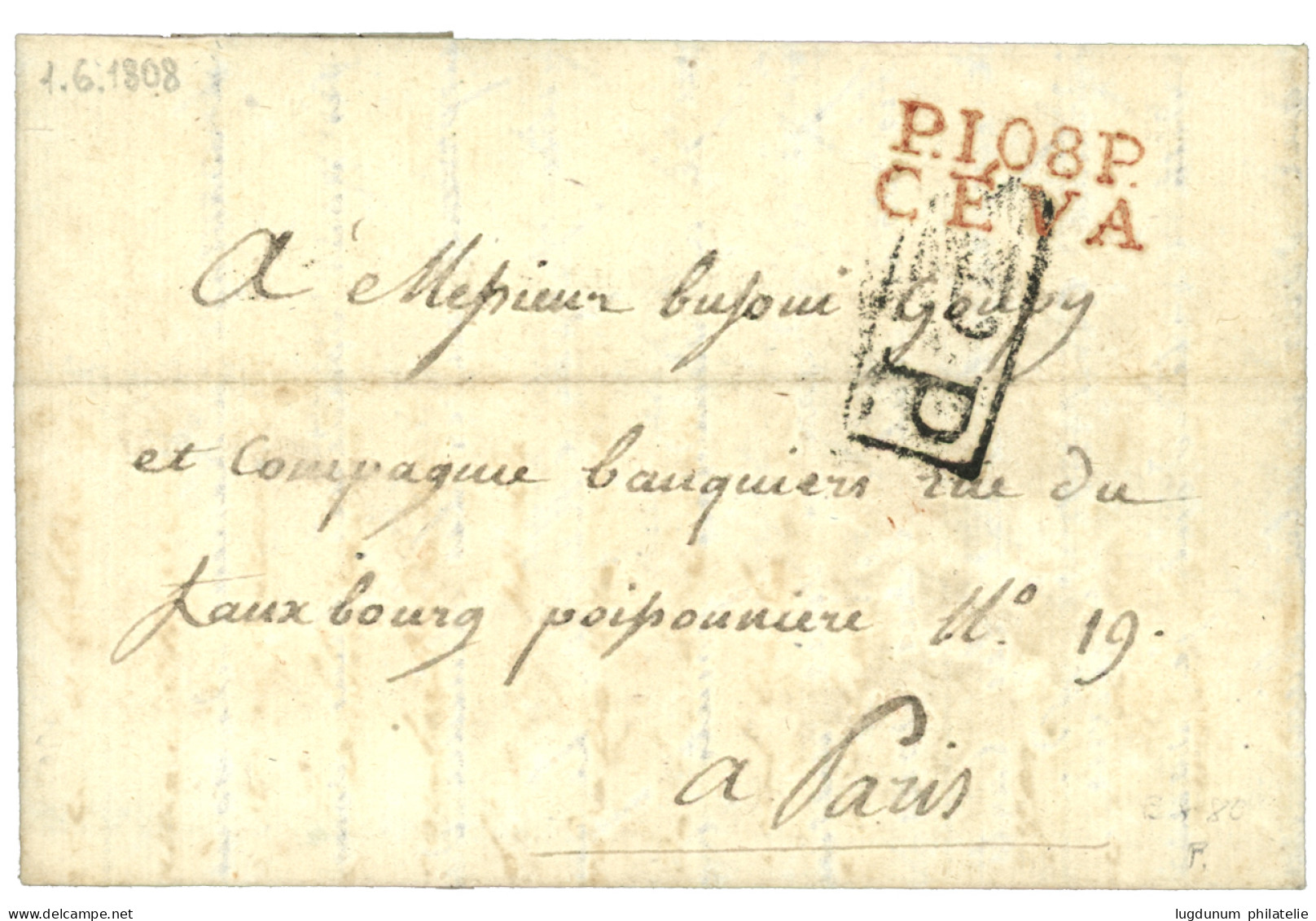 1808 P.108.P CEVA En Rouge Sur Lettre Avec Texte Pour PARIS. TTB. - 1792-1815 : Departamentos Conquistados