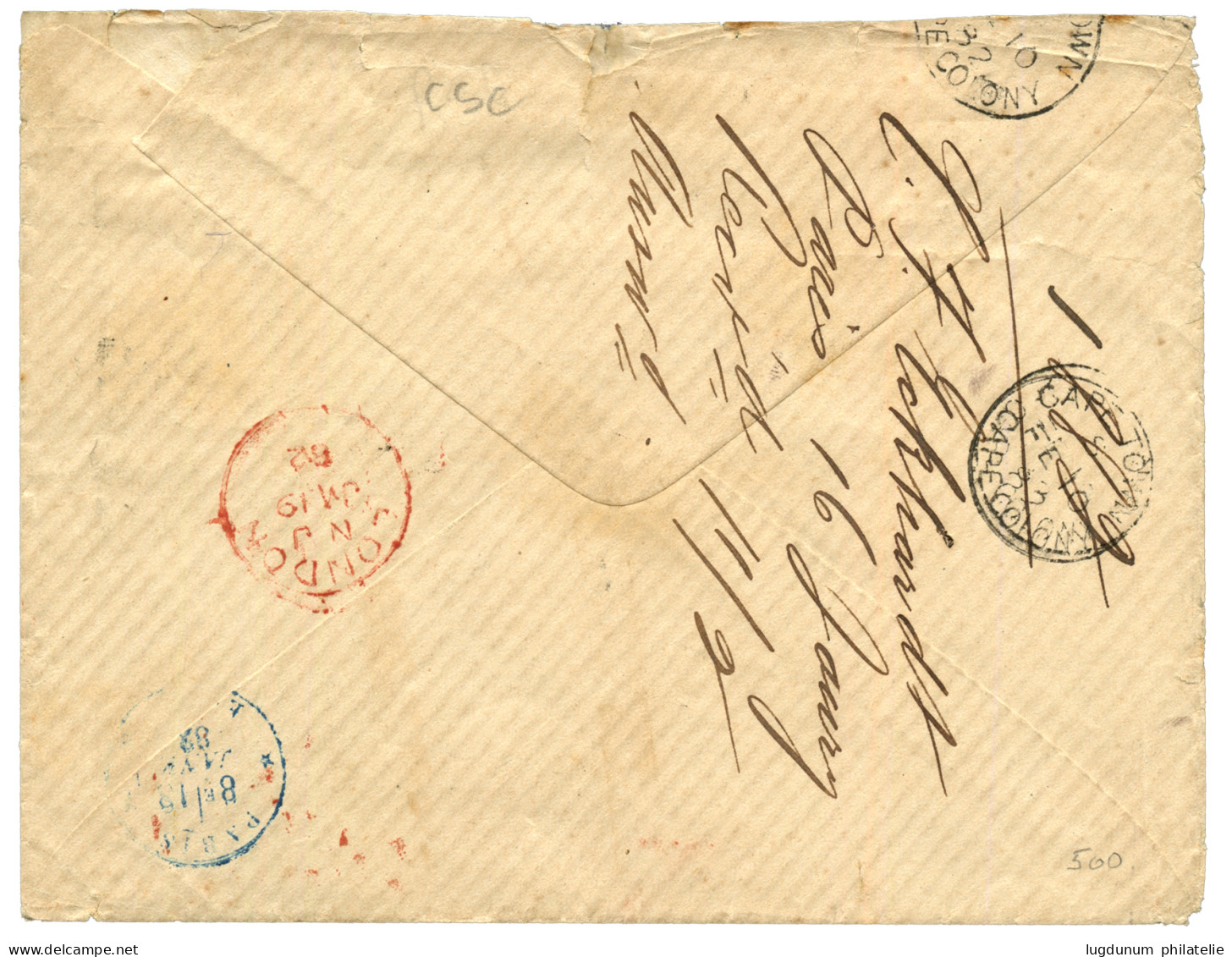 Tarif PRE-U.P.U Pour Le CAPE DE BONNE ESPERANCE : 1882 75c SAGE Obl. PARIS Sur Enveloppe Pour CAPE-TOWN (CAP DE BONNE ES - 1876-1898 Sage (Tipo II)