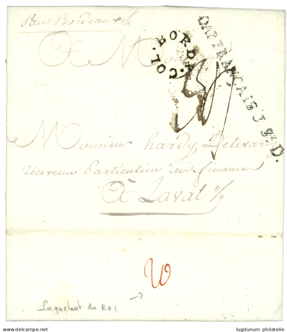 1788 COL. BORDX + Rare Cachet CAP FRANCAIS J. St .D. Sur Lettre Avec Texte  Daté "LIMBE" Pour LAVAL. Verso, Taxe 20 Roug - Schiffspost