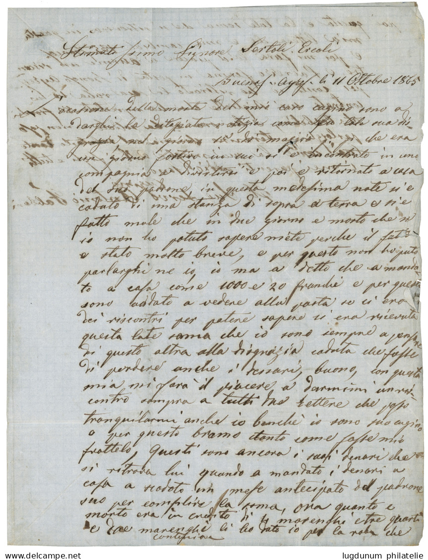 1865 CONF. ARGENTINE CARMEL + TAXE 10 Sur Lettre Avec Texte De BUENOS-AYRES Pour DELEBIO, COMO MORBEGNO. Verso, Ambulant - Schiffspost