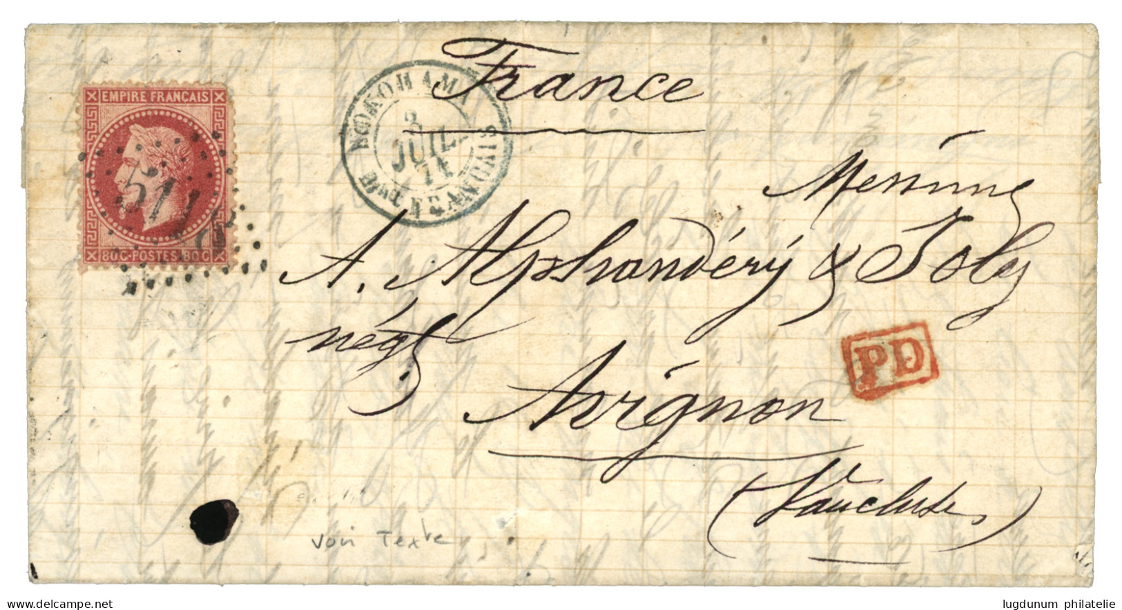 1871 80c (n°32) Obl. GC 5118 + YOKOHAMA Bau FRANCAIS Sur Lettre Pour La FRANCE. TTB. - 1849-1876: Klassik