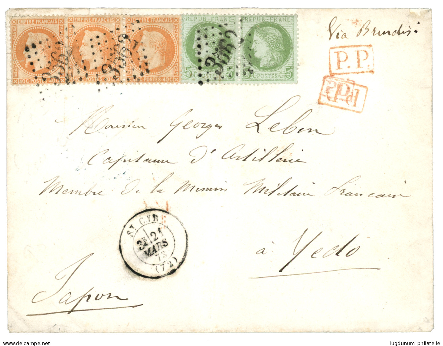 1873 Bande De 3 Du 40c (n°31) + Paire 5c CERES Obl. GC 3562 + T.17 ST CYR Sur Enveloppe Pour LE JAPON. TTB. - 1849-1876: Classic Period