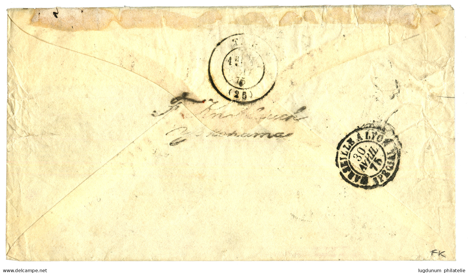 YOKOHAMA : 1875 80c CERES Bande De 3 Obl. GC 5118 + YOKOHAMA Bau FRANCAIS Sur Enveloppe Pour La FRANCE. Affrt Rare à 2F4 - 1849-1876: Classic Period