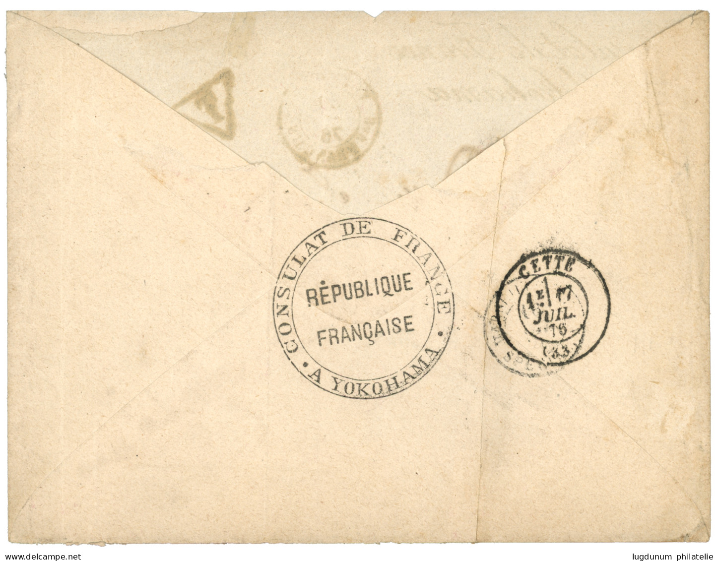CONSULAT DE FRANCE A YOKOHAMA : 1876  YOKOHAMA Bau FRANCAIS + Taxe 12 + CONSULAT DE FRANCE à YOKOHAMA Sur Enveloppe Pour - 1849-1876: Classic Period