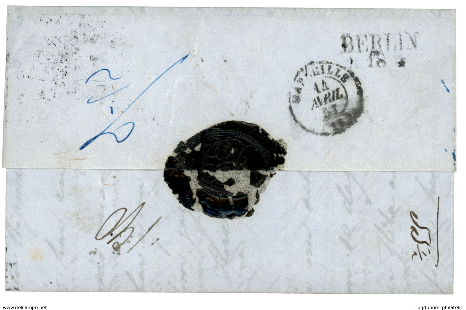 ALEXANDRIE Pour La FINLANDE : 1851 ALEXANDRIE EGYPTE + Taxe 14 Bleue Sur Lettre Pour La FINLANDE. TTB. - 1849-1876: Classic Period