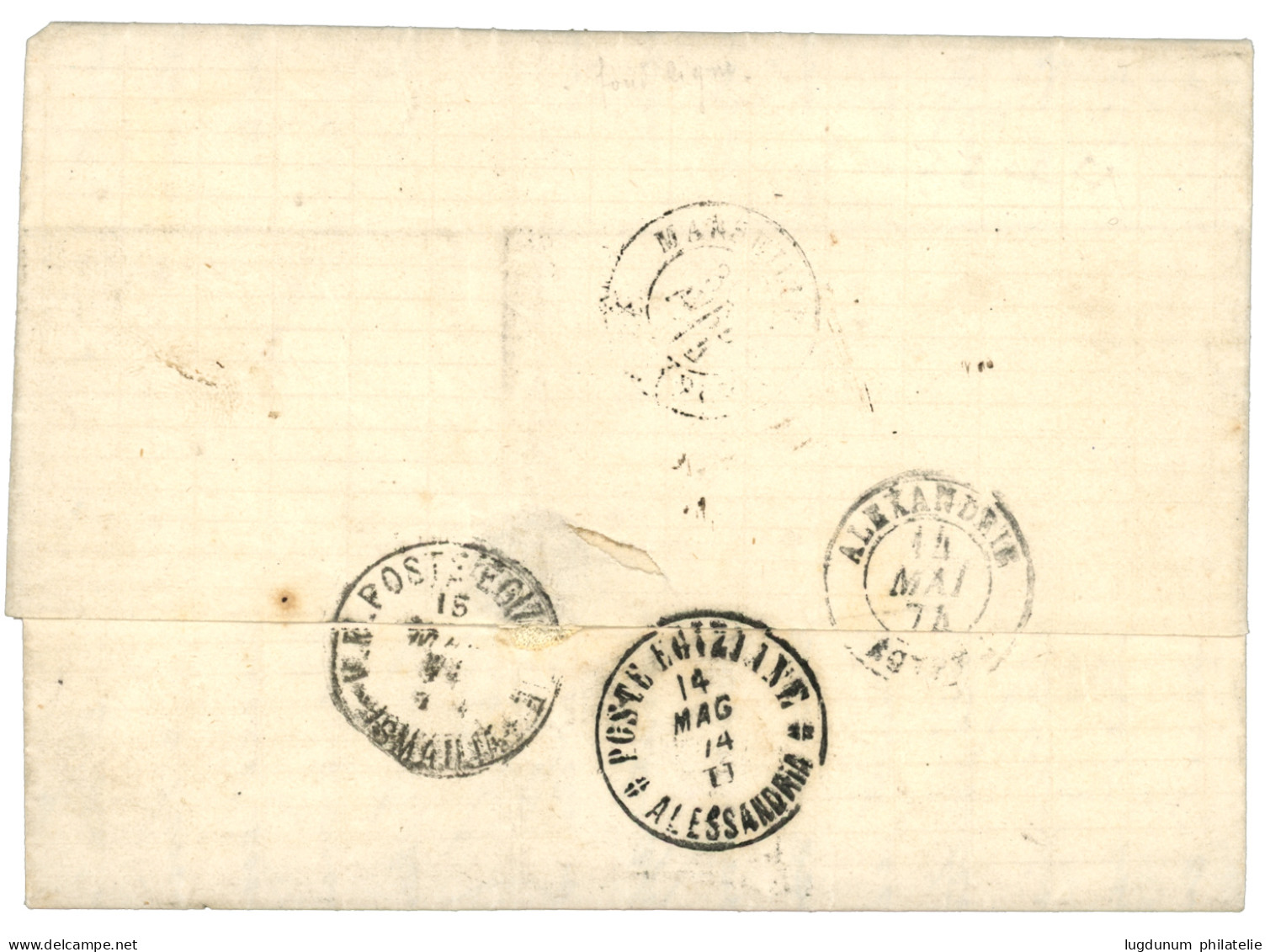 ALEXANDRIE : 1874 CERES 15c (x2) + 25c (x2) Obl. ETOILE 22 + EGYPTE 1P Obl. ALESSANDRIA Sur Lettre De PARIS Pour "SERVIC - 1849-1876: Classic Period