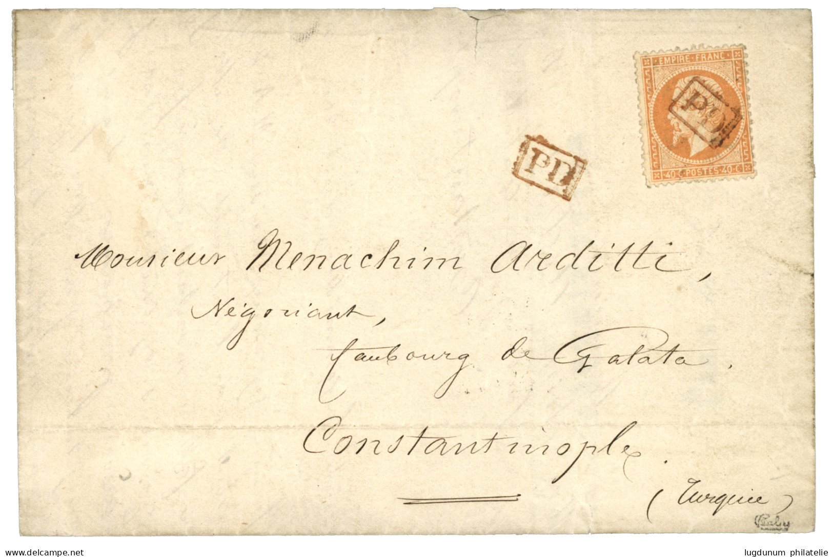 CONSTANTINOPLE : 1861 40c (n°23) Obl. Cachet PD Rouge Sur Lettre De PARIS Pour CONSTANTINOPLE. Signé CALVES. TTB. - 1849-1876: Klassik