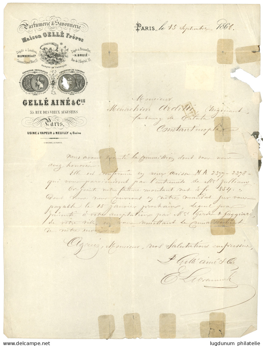 CONSTANTINOPLE : 1861 40c (n°23) Obl. Cachet PD Rouge Sur Lettre De PARIS Pour CONSTANTINOPLE. Signé CALVES. TTB. - 1849-1876: Période Classique