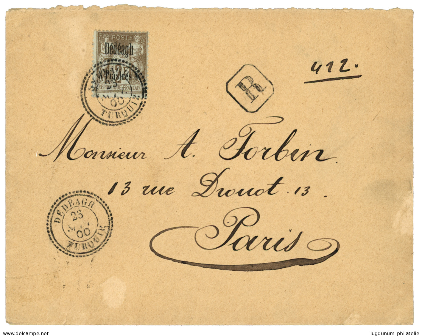 DEDEAGH : 1900 8p S/ 2F SAGE Obl. DEDEAGH TURQUIE Sur Enveloppe RECOMMANDEE Pour PARIS. Superbe. - 1877-1920: Semi-Moderne