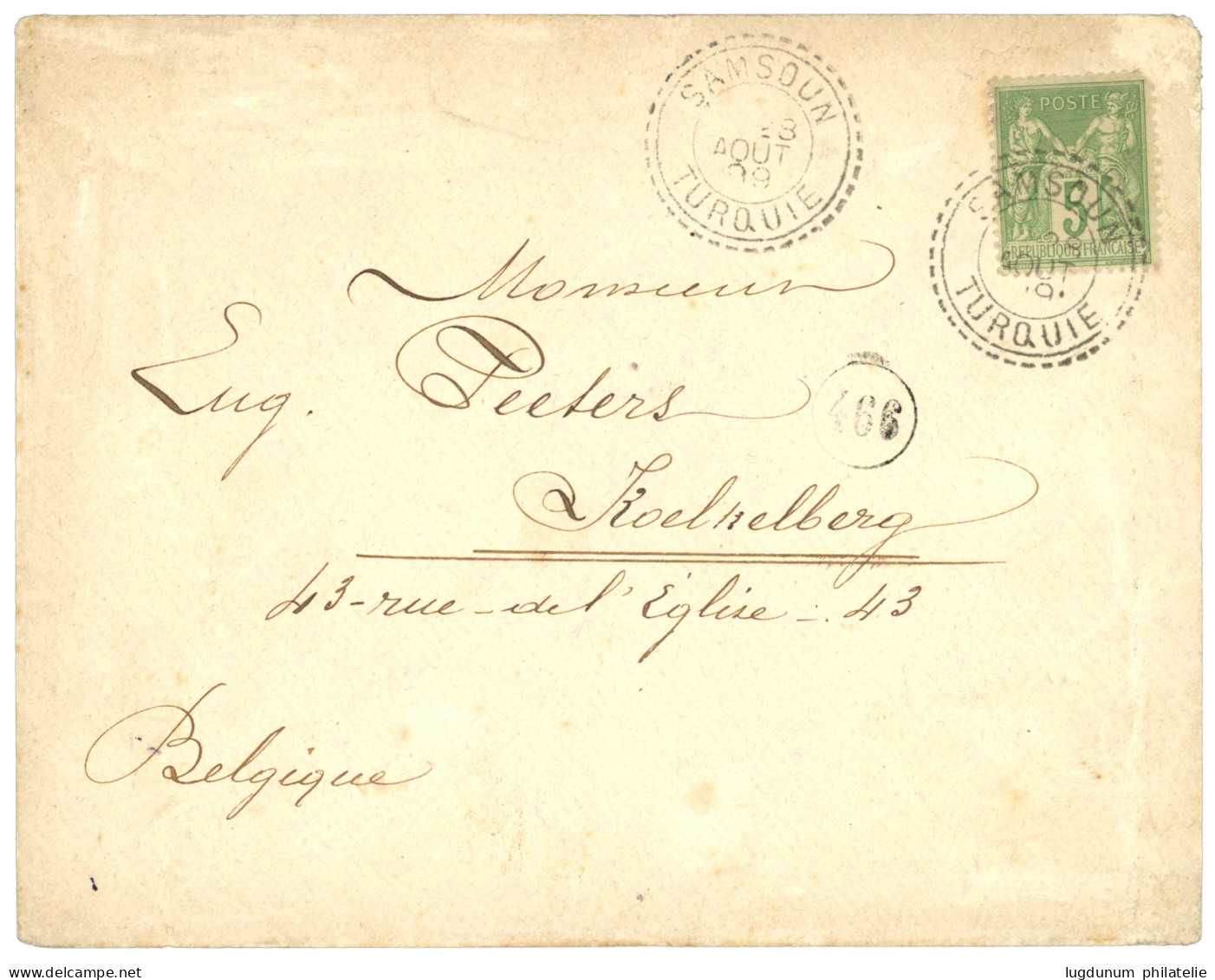 SAMSOUN : 1899 5c SAGE Obl. SAMSOUN TURQUIE Sur Enveloppe (tarif Imprimé) Pour La BELGIQUE. TTB. - 1877-1920: Semi Modern Period