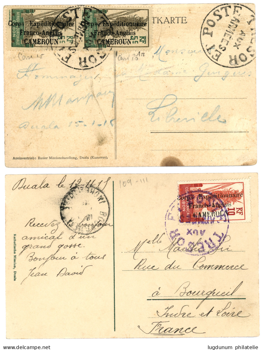 1916 Paire 5c(n°41) Obl. TRESOR Et POSTE AUX ARMEES Pour Le GABON + 1915 10c (n°42) TRESOR Et POSTE AUX ARMEES Pour La F - Other & Unclassified