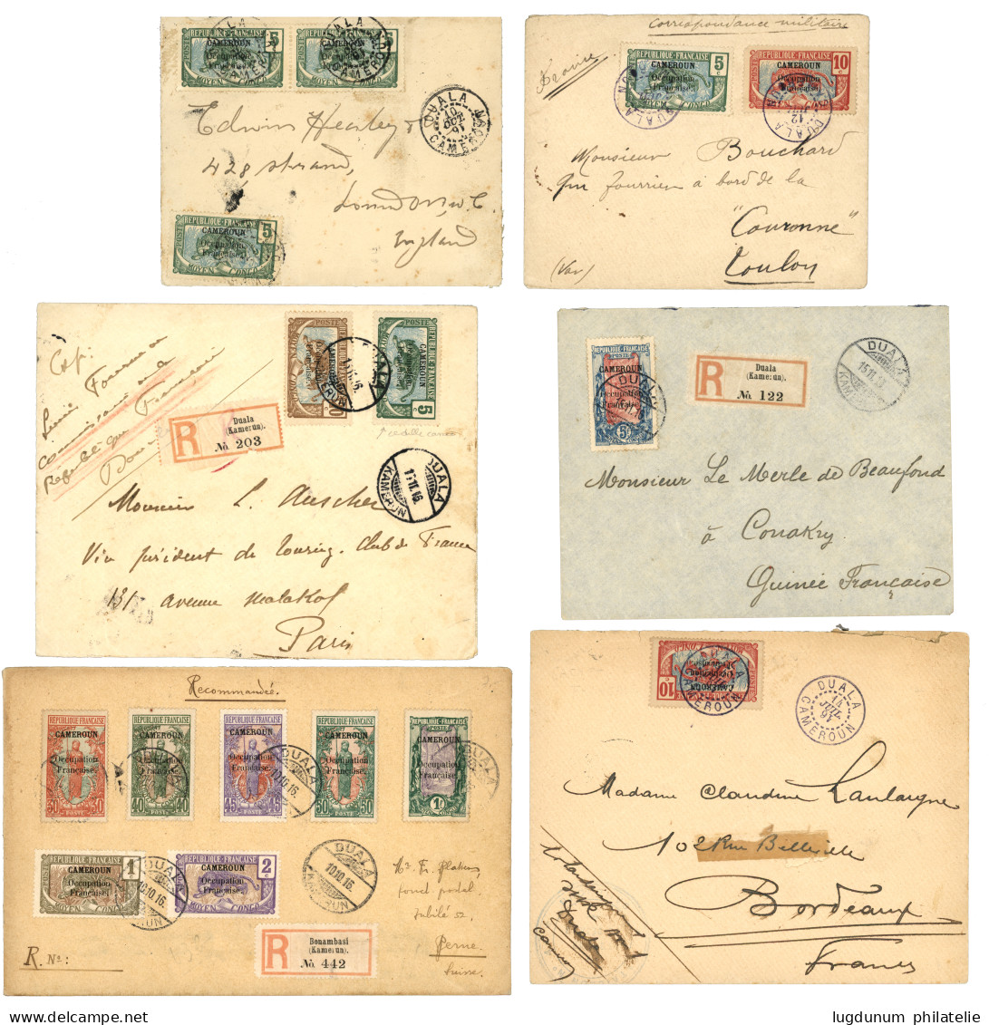 Début De L' Administration Française : 1916 Lot De 6 Lettres Affranchies (dont 5F). Pas Courant. TB. - Sonstige & Ohne Zuordnung