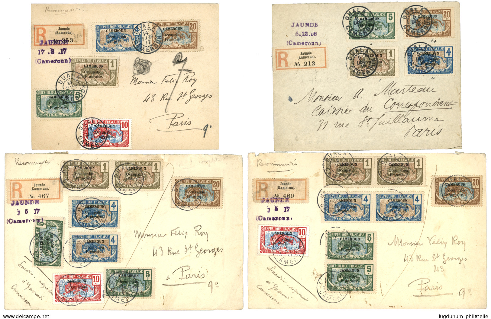 1916/17 Lot De 4 Lettres Affranchies Avec  Cachet Provisoire JAUNDE /Cameroun. Ensemble Rare. TB. - Otros & Sin Clasificación