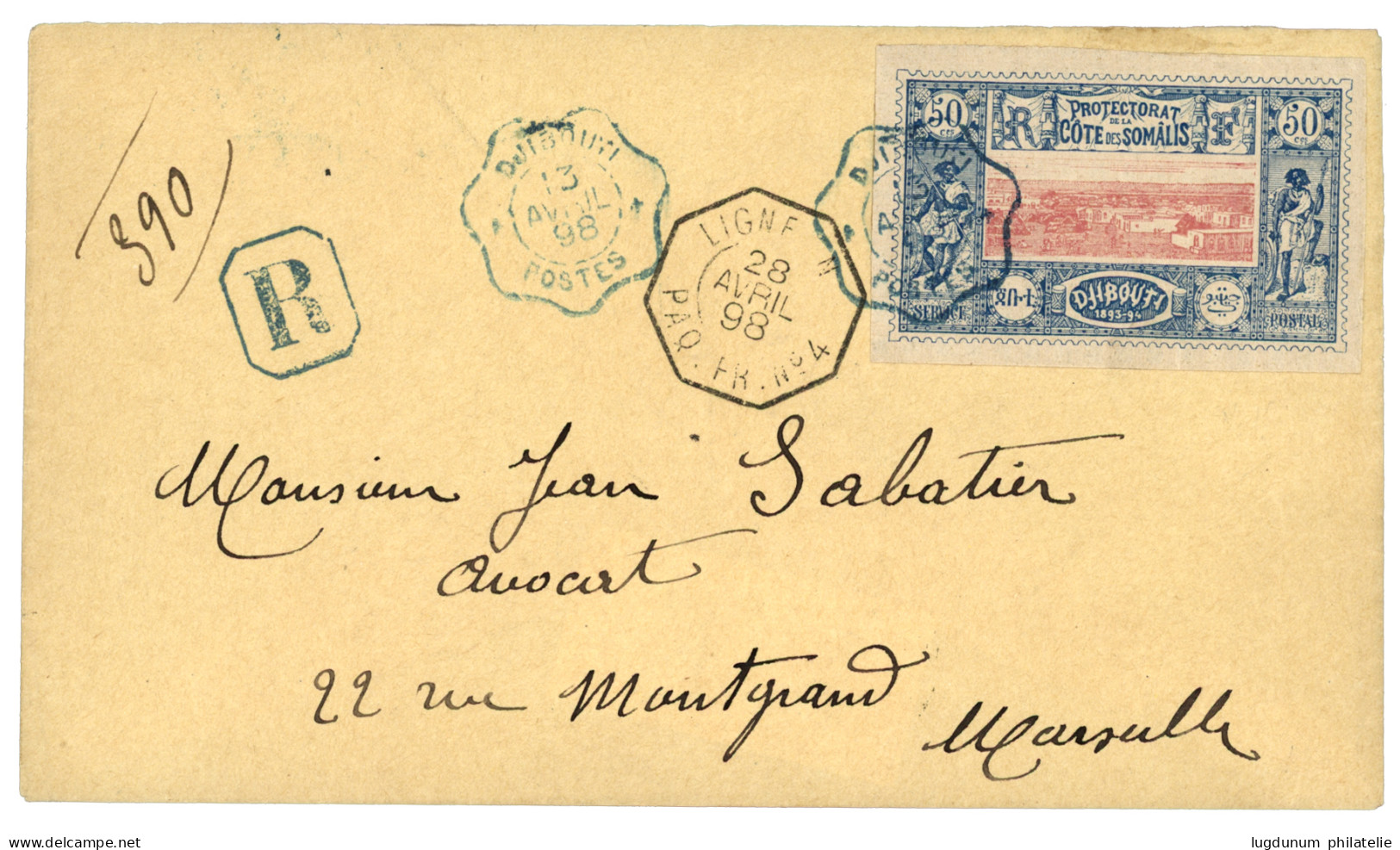 COTE DES SOMALIS : 1898 15c Obl. DJIBOUTI POSTES Sur Lettre RECOMMANDEE Pour La FRANCE. TTB. - Sonstige & Ohne Zuordnung