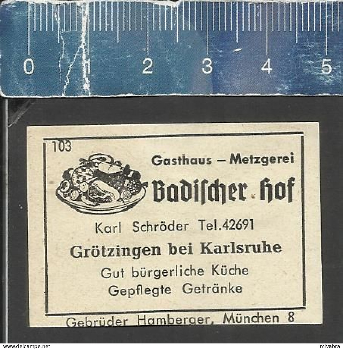 GASTHAUS  BADISCHER HOF - GRÖTZINGEN KARLSRUHE  -   ALTES DEUTSCHES STREICHHOLZ ETIKETT - OLD MATCHBOX LABEL GERMANY - Boites D'allumettes - Etiquettes