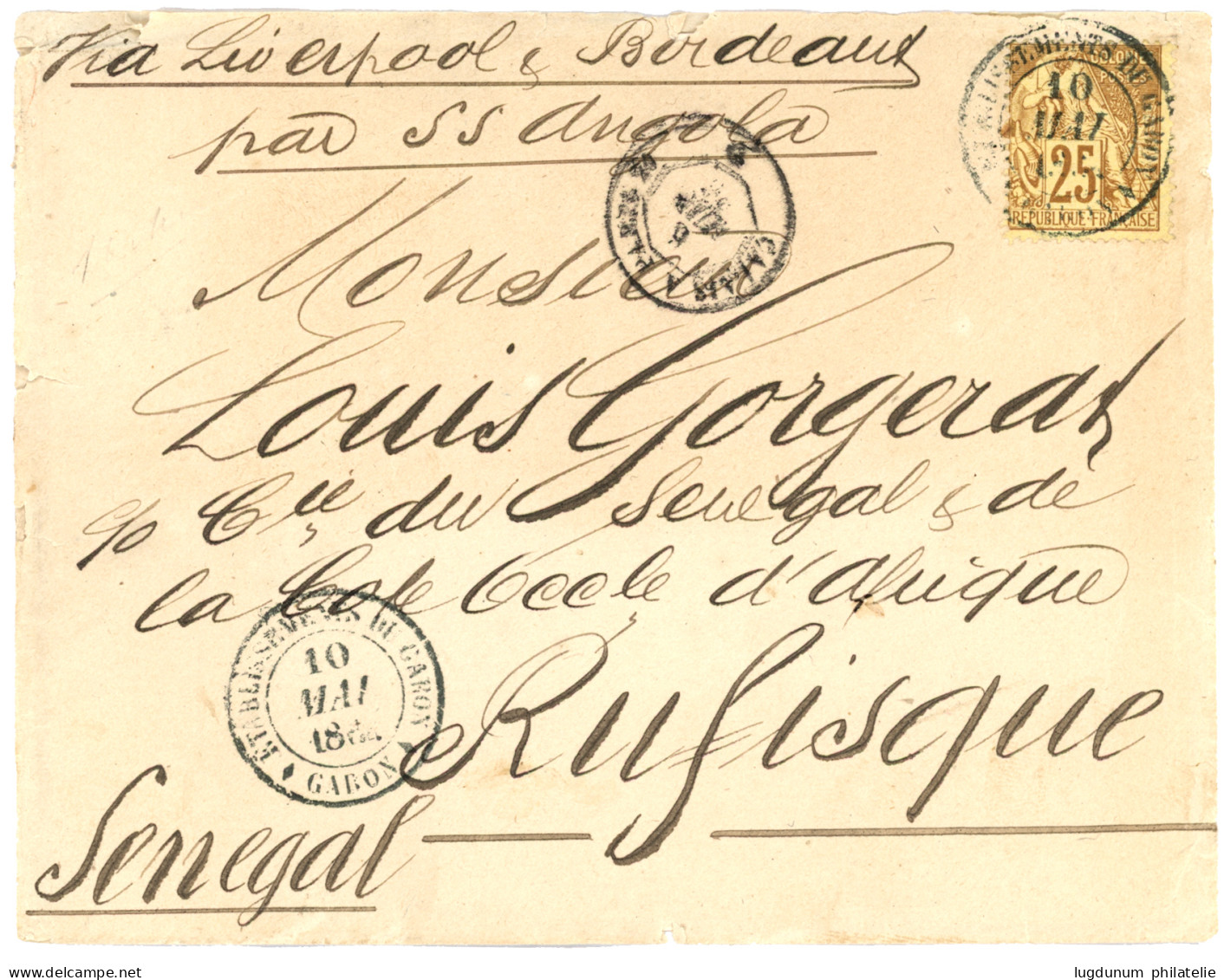 GABON : 1886 CG 25c Obl. ETABLISSEMENTS DU GABON GABON Sur Lettre Pour RUFISQUE (SENEGAL). Superbe. - Altri & Non Classificati