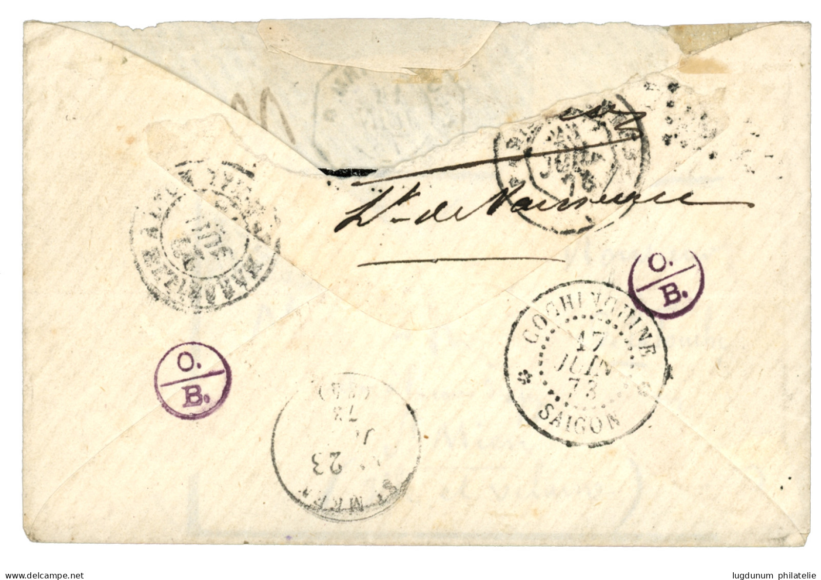 "Cachet Gratté Du CAMBODGE Utilisé à PNOMPENH " : 1873 CG 5c EMPIRE + 25c CERES Obl. CCH + Cachet Gratté CORR. D'ARM. G  - Other & Unclassified