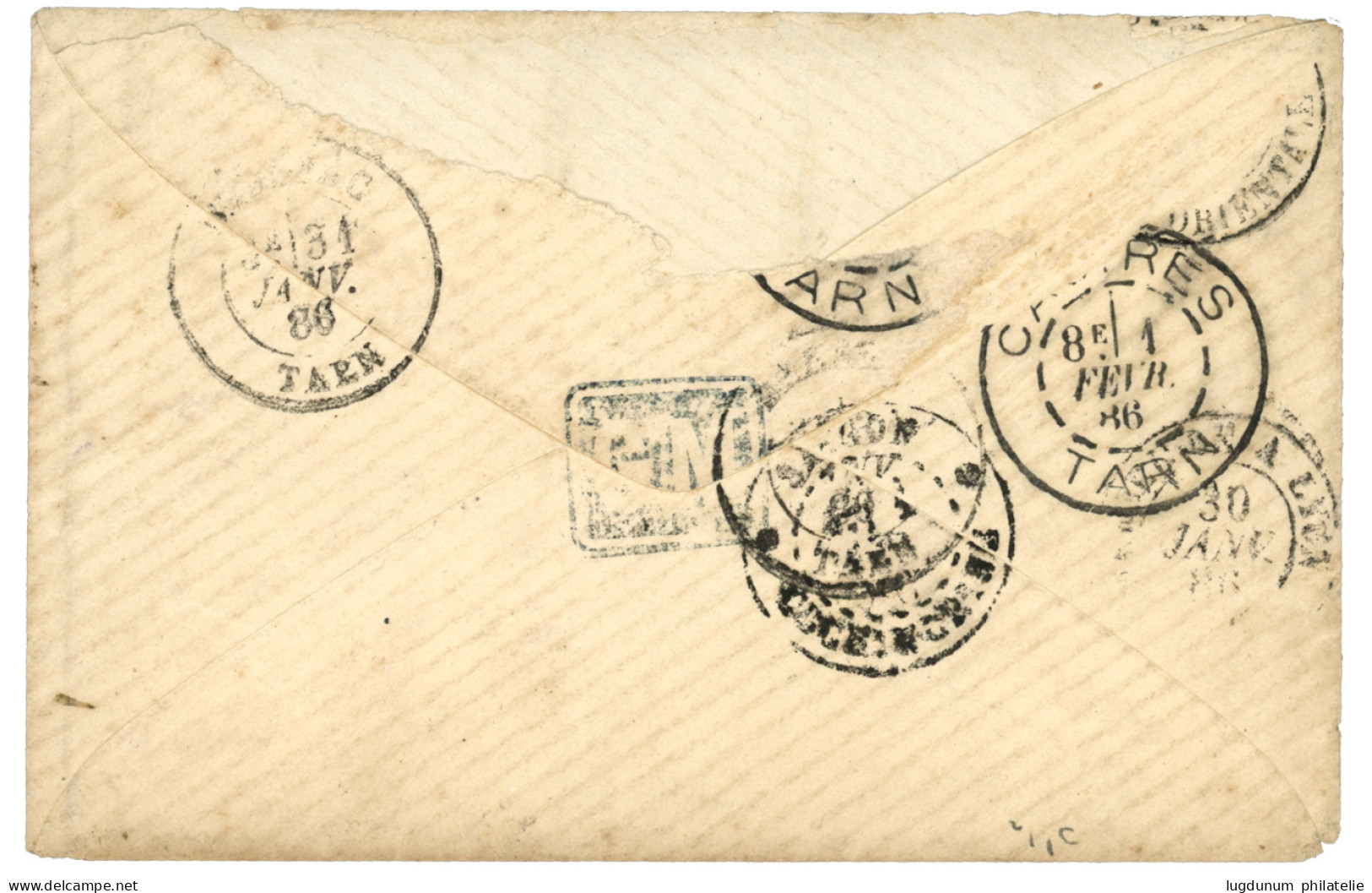 CHAUDOC : 1885 CG 5c (x5) Obl. COCHINCHINE CHAUDOC Sur Enveloppe Pour La FRANCE. Superbe. - Other & Unclassified