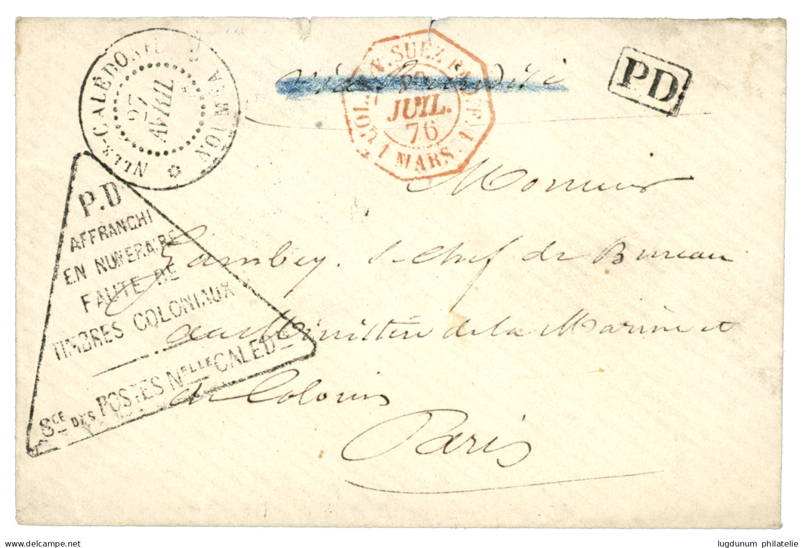 NLLE CALEDONIE : 1876 PD AFFRANCHI EN NUMERAIRE FAUTE DE TIMBRES COLONIAUX Sur Lettre De NOUMEA Pour PARIS. TTB. - Autres & Non Classés