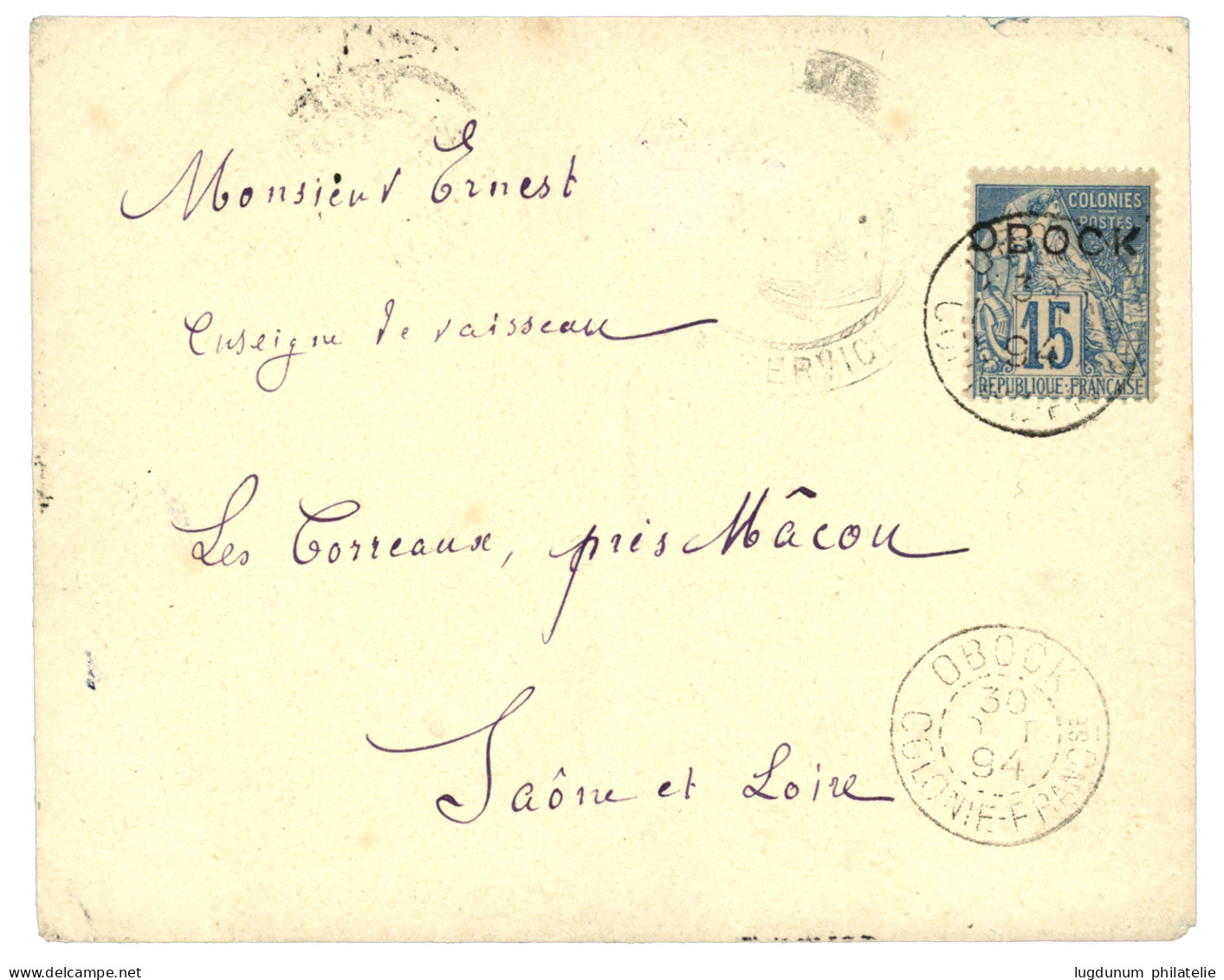 OBOCK : 1894 15c Surchargé OBOCK Obl. OBOCK COLONIE-FRANCse Sur Lettre Au Tarif Militaire. TTB. - Other & Unclassified