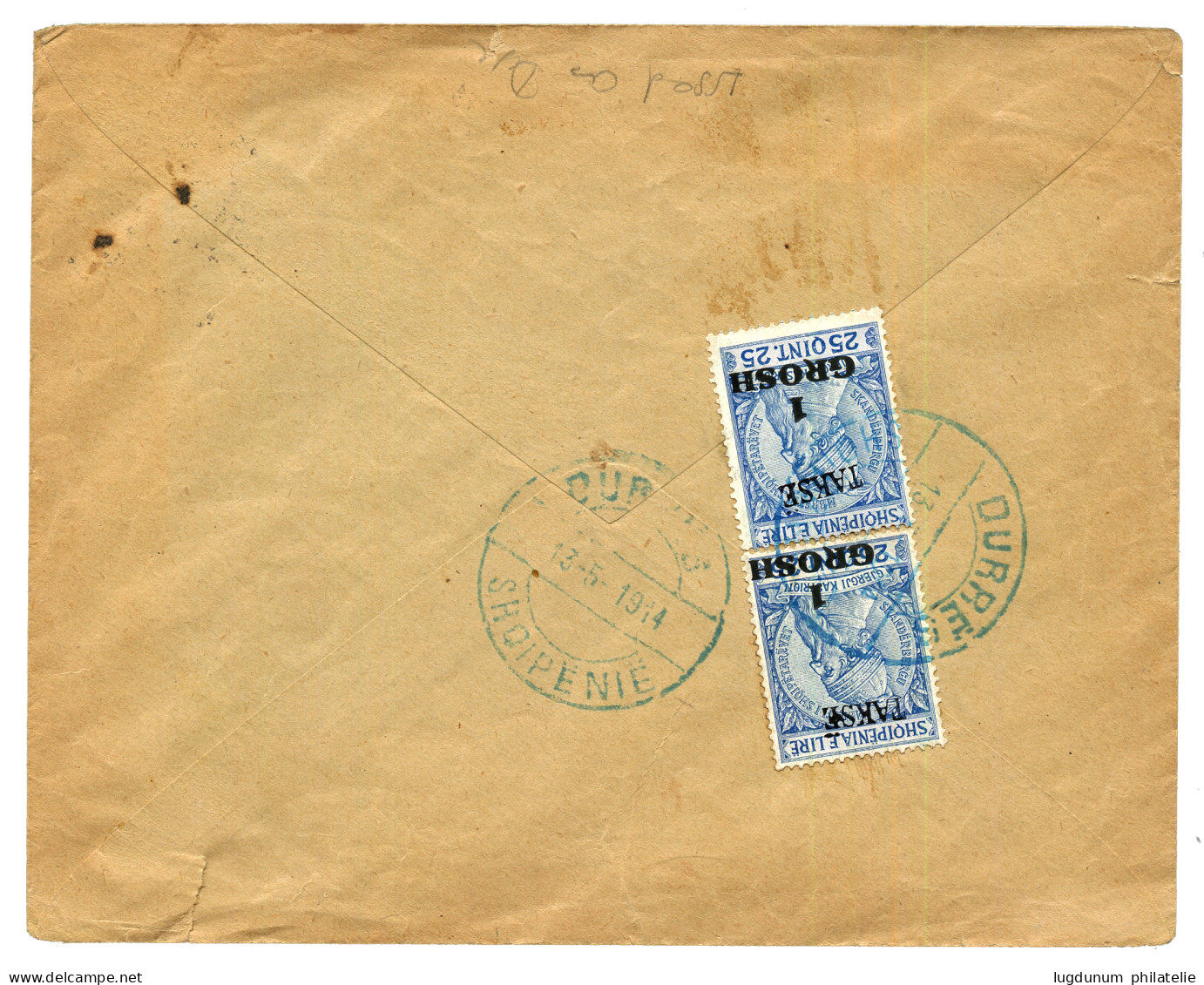 ALBANIA : 1914 AUSTRIA 1h Canc. TRIESTE + "T" Tax Marking On Envelope (PRINTED MATTER Rate) On Envelope To DURAZZO Taxed - Albanie
