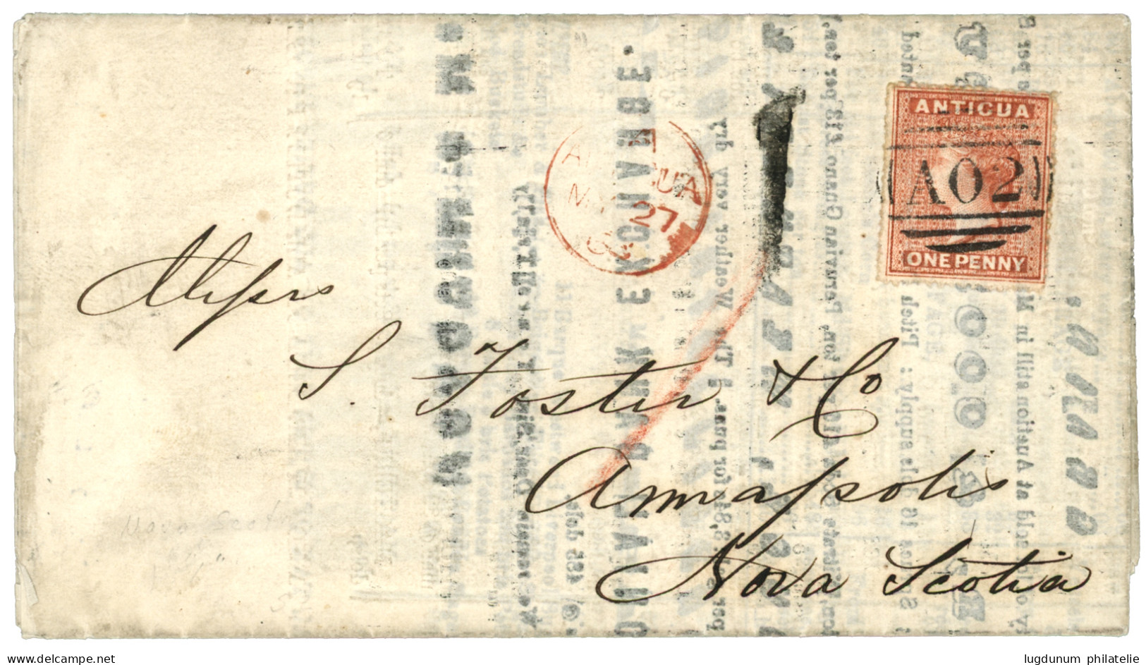 ANTIGUA Via ST THOMAS To NOVA SCOTIA : 1868 1d Canc. A02 + ANTIGUA On Complete PRINTED MATTER To NOVA SCOTIA. Verso, ST  - Sonstige & Ohne Zuordnung