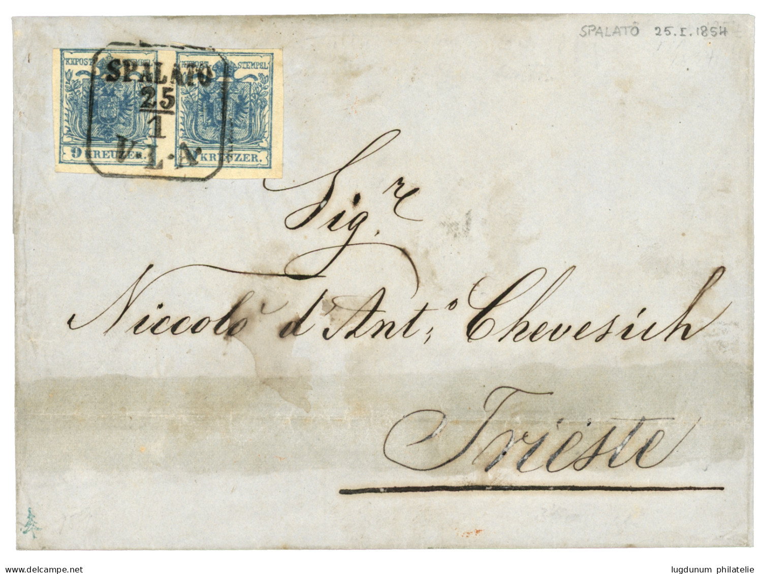 AUSTRIA : 1854 Pair 9 Kr Canc. SPALATO/ V.L.A On Entire Letter (small Faults) From SPALATO. Vvf. - Sonstige & Ohne Zuordnung