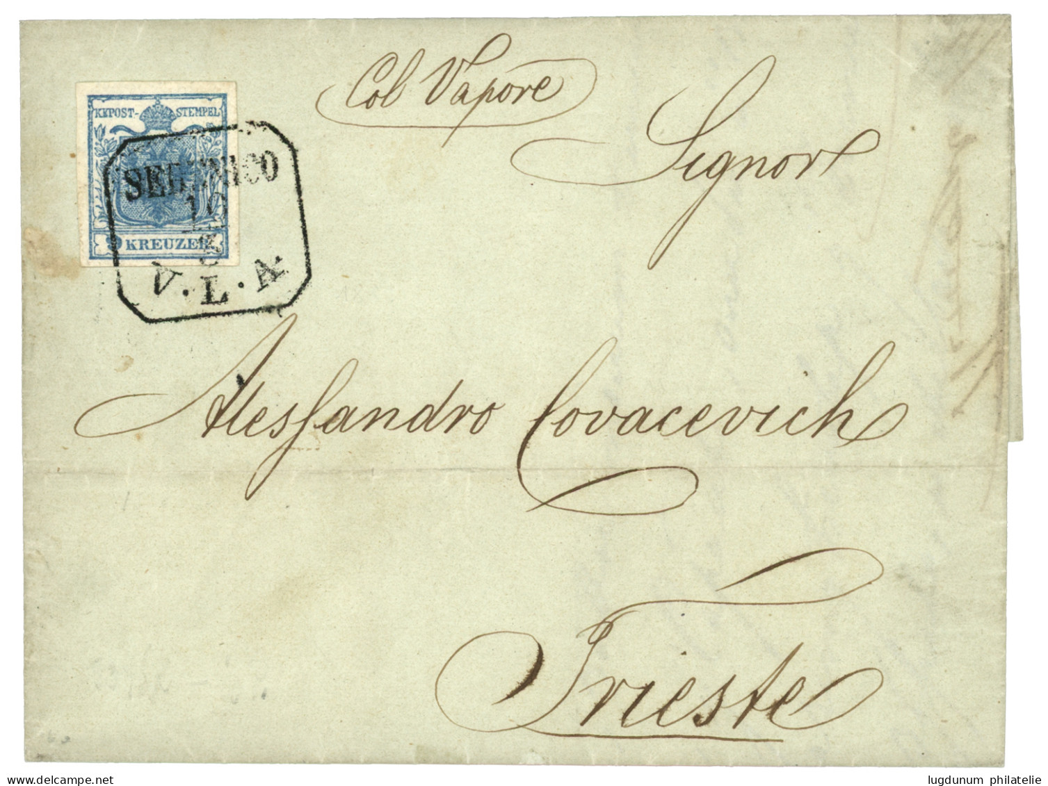 AUSTRIA : 9 Kr Canc. SEBENICO/ V.L.A On Entire To TRIESTE. Scarce. Superb. - Other & Unclassified