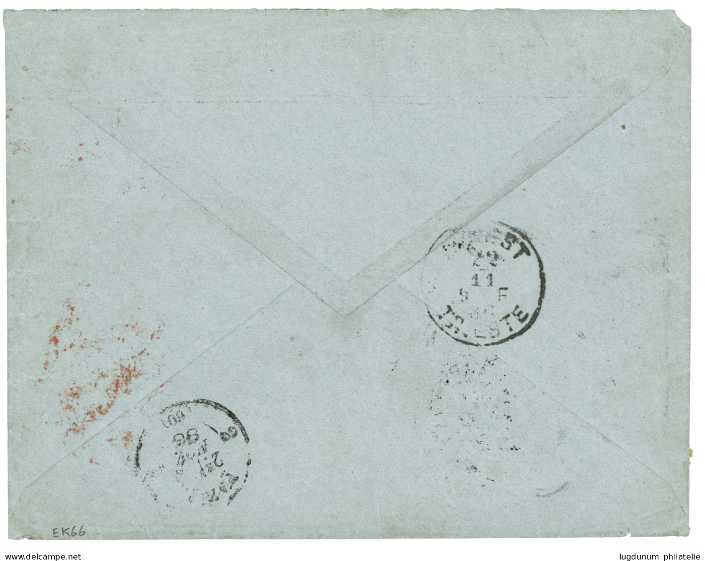 AUSTRIAN P.O ALEXANDRIA : 1886 10 PARA (Bloc Of 4 + Strip Of 4) + 20 Soldi Canc. ALEXANDRIA On REGISTERED Envelope To FR - Levant Autrichien