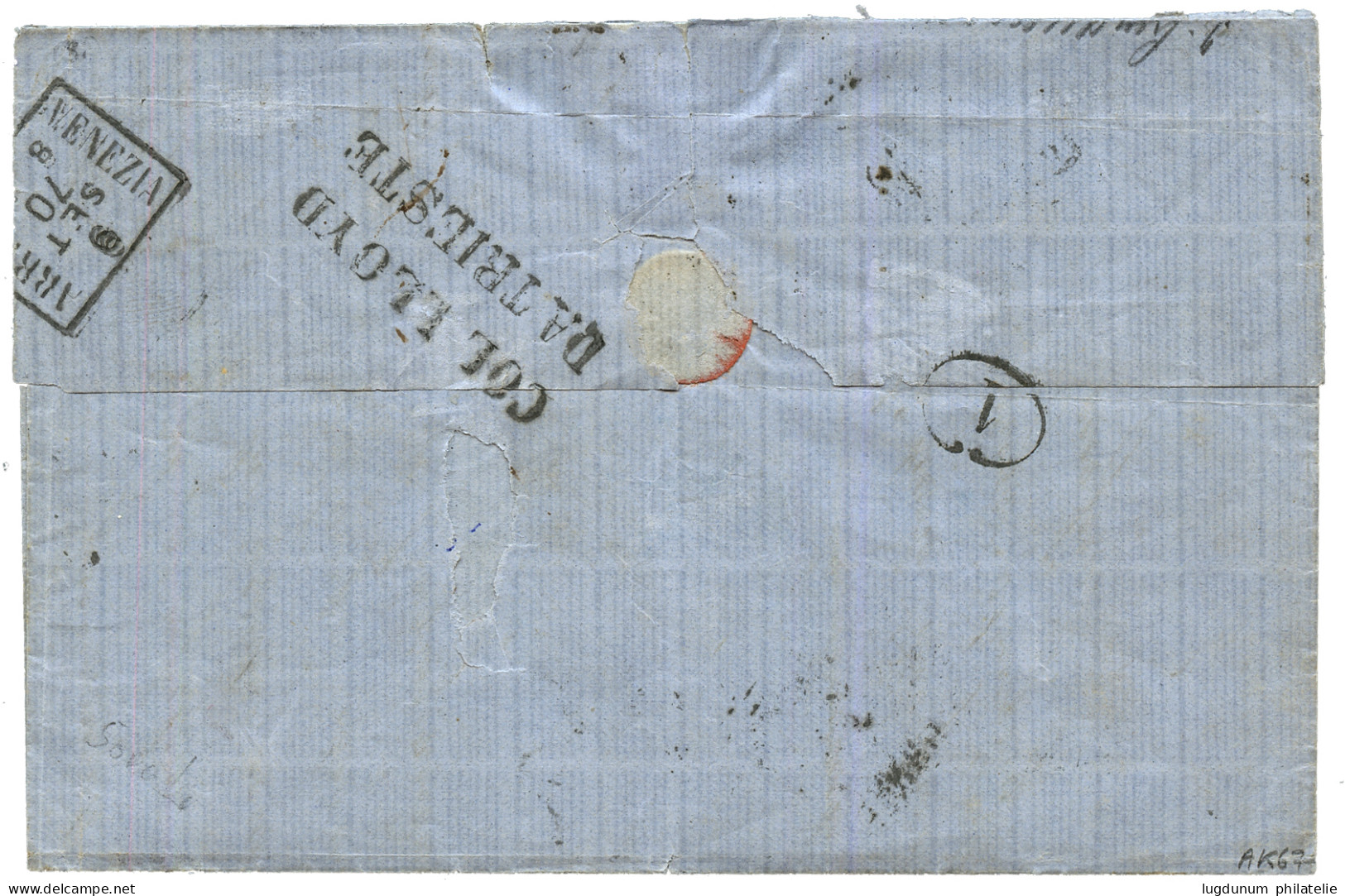 CONSTANTINOPLE : 1870 10 Soldi (x2) Canc. CONSTANTINOPEL "INSUFF." + "7" Tax Marking On Cover To VENEZIA Taxed On Arriva - Levant Autrichien