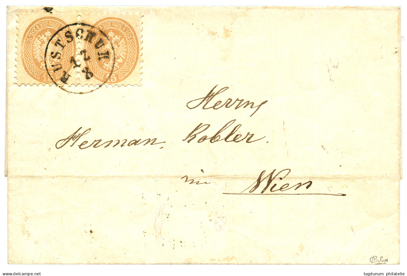 RUSTSCHUK : 1865 Pair 15 Soldi Canc. RUSTSHUK On Cover To WIEN. Signed CALVES. Superb. - Levant Autrichien