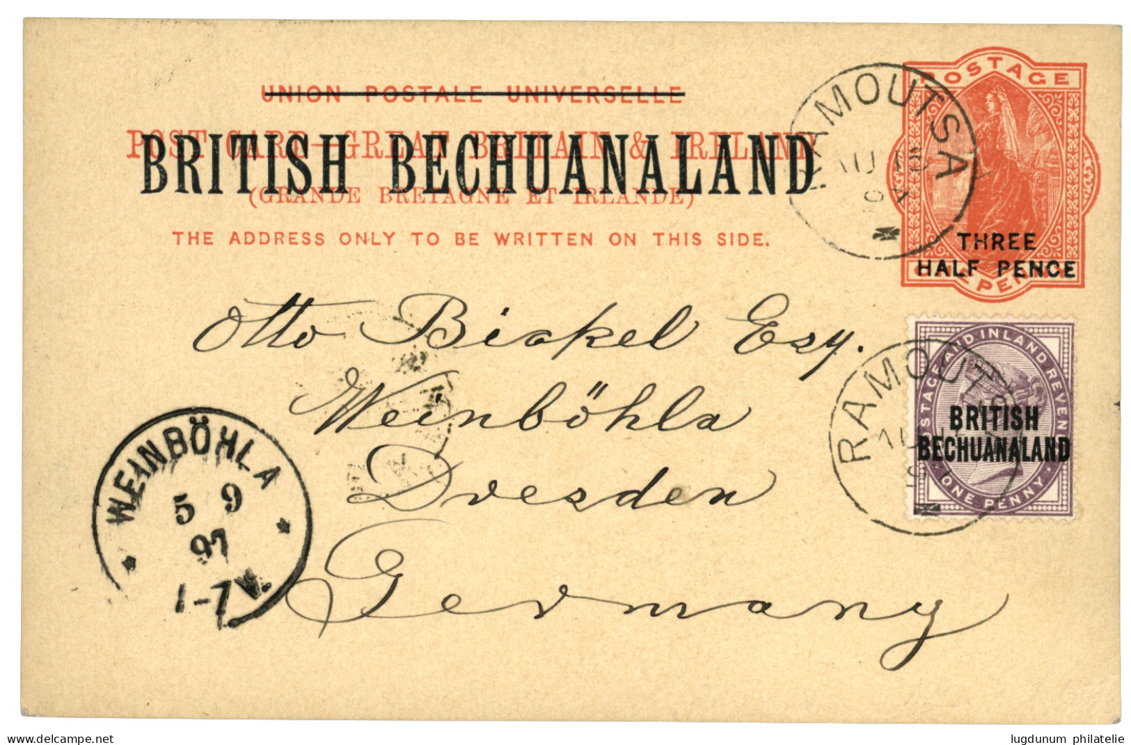 BECHUANALAND - RAMOUTSA : 1897 P./Stat 1 1/2d + 1d Canc. RAMOUTSA To GERMANY. Superb. - Other & Unclassified