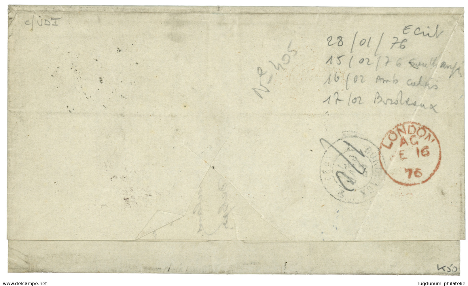 BRAZIL : 1876 SOUTHAMPTON PACKET LETTER + T + 17 Tax Marking On Entire Letter From PERNAMBUCO To FRANCE. Vvf. - Autres & Non Classés