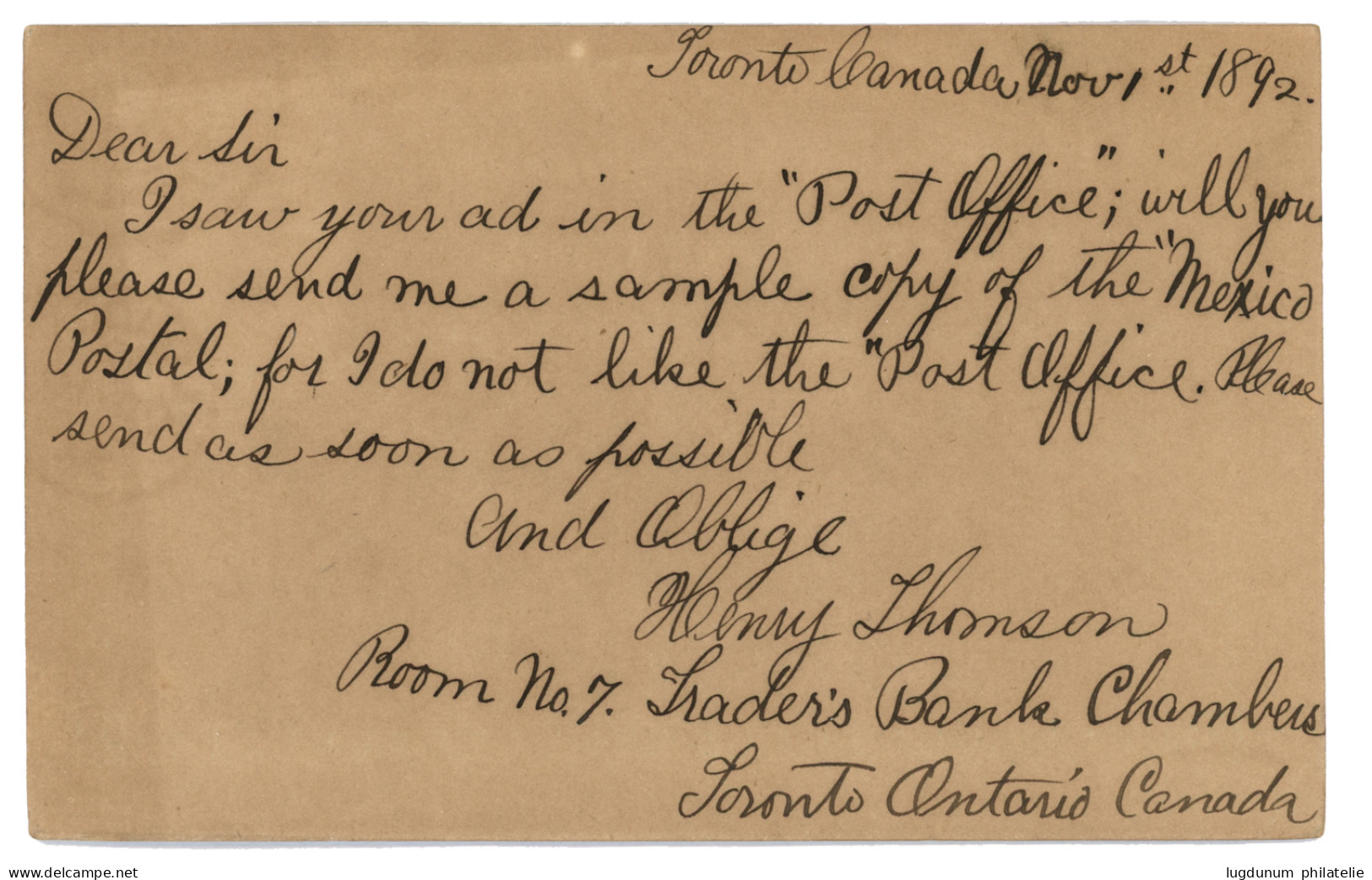 CANADA To MEXICO : 1892 P./Stat 2c Canc. TORONTO To GUANAJUATA (MEXICO). Rare Destination. Vvf. - Otros & Sin Clasificación