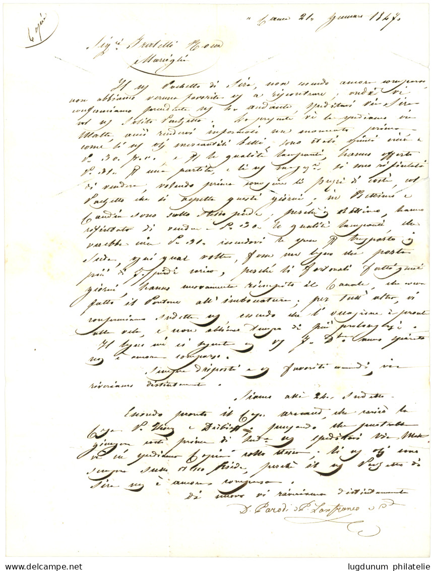 GREECE - CRETE : 1847 PURIFIE A TOULON + TOULON-S-MER On Entire Letter From CANEA To FRANCE. Superb. - Autres & Non Classés