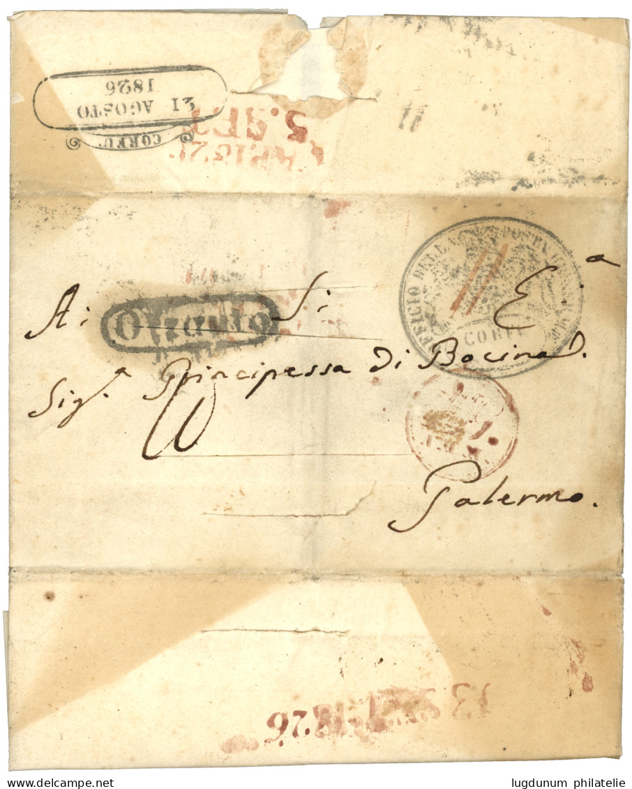 IONIAN ISLANDS : 1826 OTRANTO On DISINFECTED Entire Letter From CORFU To PALERMO (SICILY). Vvf. - Autres & Non Classés