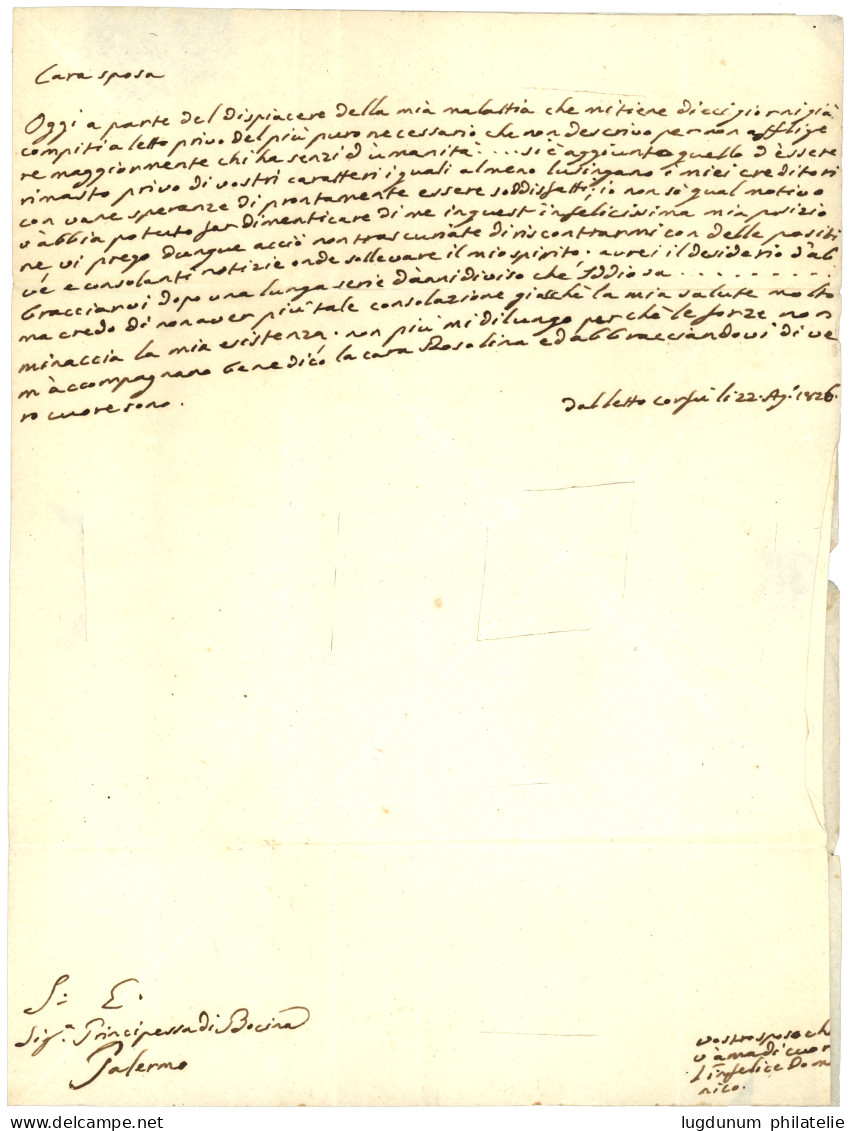 IONIAN ISLANDS : 1826 OTRANTO On DISINFECTED Entire Letter From CORFU To PALERMO (SICILY). Vvf. - Autres & Non Classés