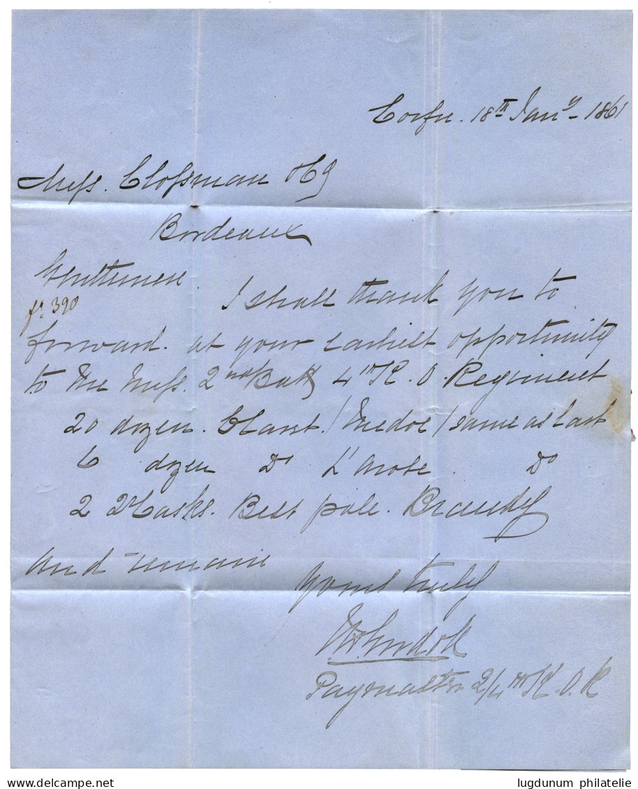 IONIAN ISLANDS : 1861 PAID AT CORFU On Entire Letter Via MALTA To FRANCE. Vvf. - Altri & Non Classificati