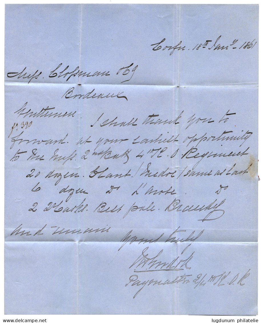 IONIAN ISLANDS : 1861 PAID AT CORFU On Entire Letter Via MALTA To FRANCE. Vvf. - Autres & Non Classés