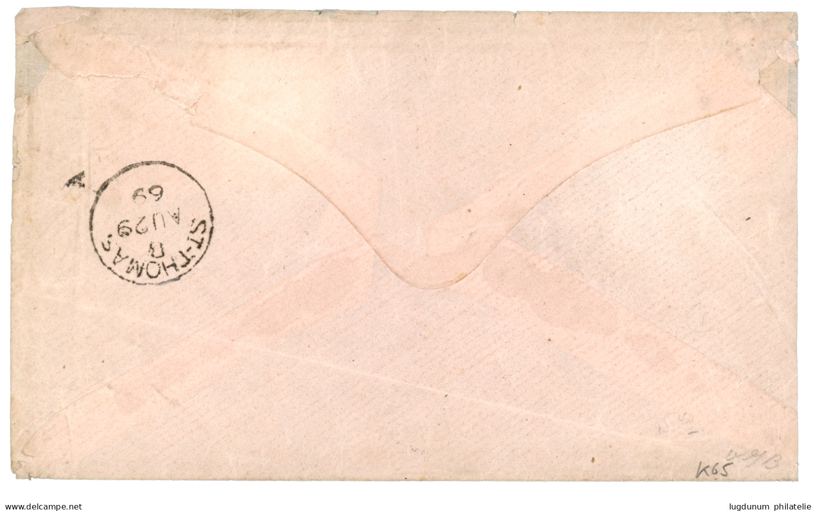 TRINIDAD :  1869 1d + 4d + TRINIDAD PAID Red On Envelope To UNITED STATES. Verso, ST THOMAS. Vf. - Trinidad Y Tobago