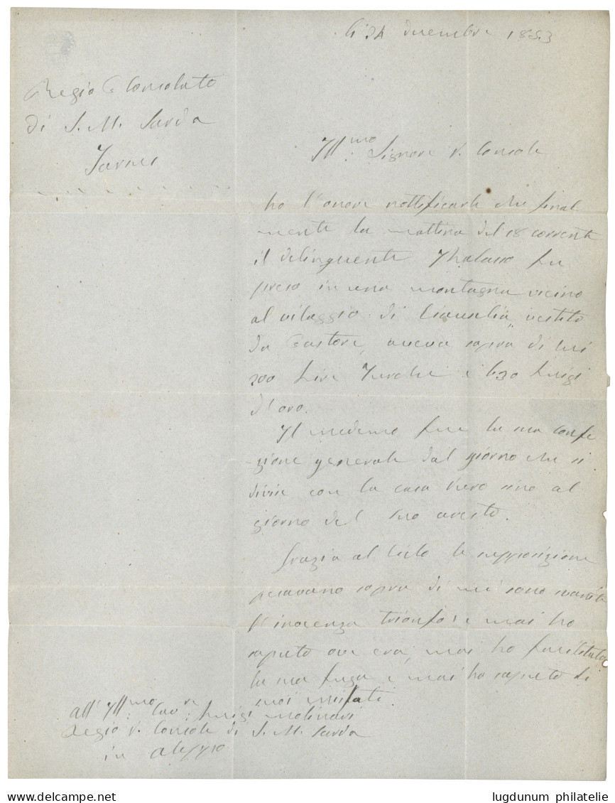 TURKEY - FRANCA DA MERSINA : 1853 FRANCA DA MERSINA On Entire Letter Datelined "TARSUS, REGIO CONSOLATE SARDA" To SARDIN - Other & Unclassified