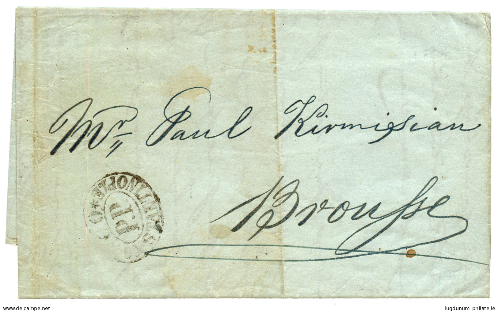 TURKEY - SHIP MAIL : 1854 P.P / COSTANTINOPLI Cachet On Entire Letter From CONSTANTINOPLE To BROUSSE. Vf. - Sonstige & Ohne Zuordnung