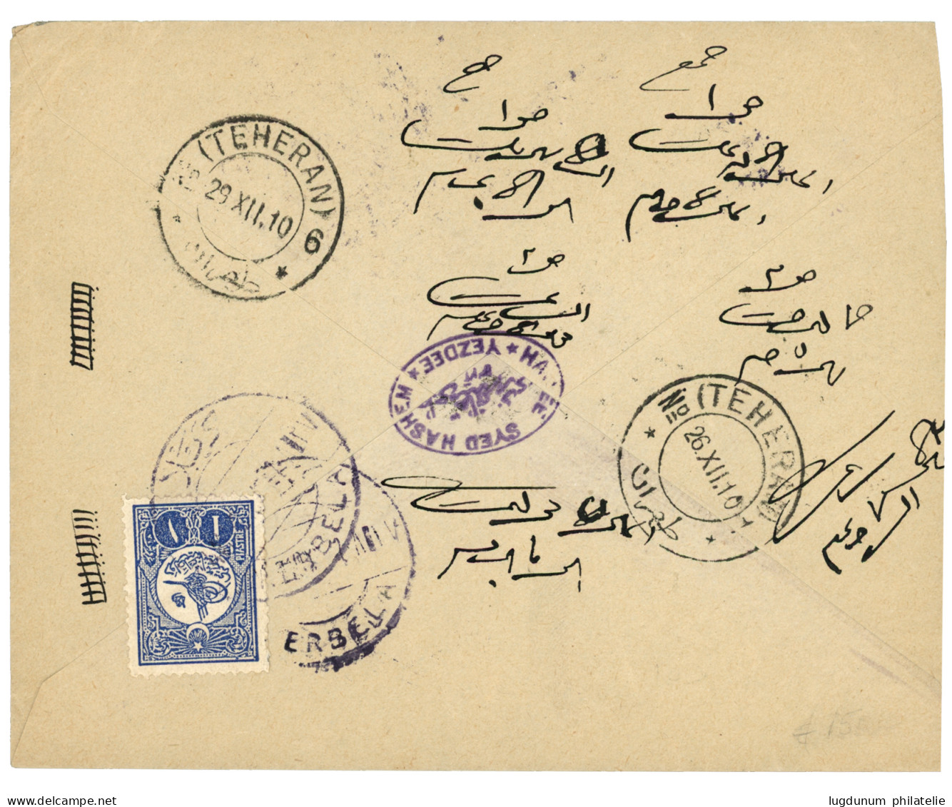 TURKEY : 1910 1P Canc. KERBELA On Reverse Of Envelope To TEHERAN (PERSIA). Vf. - Other & Unclassified