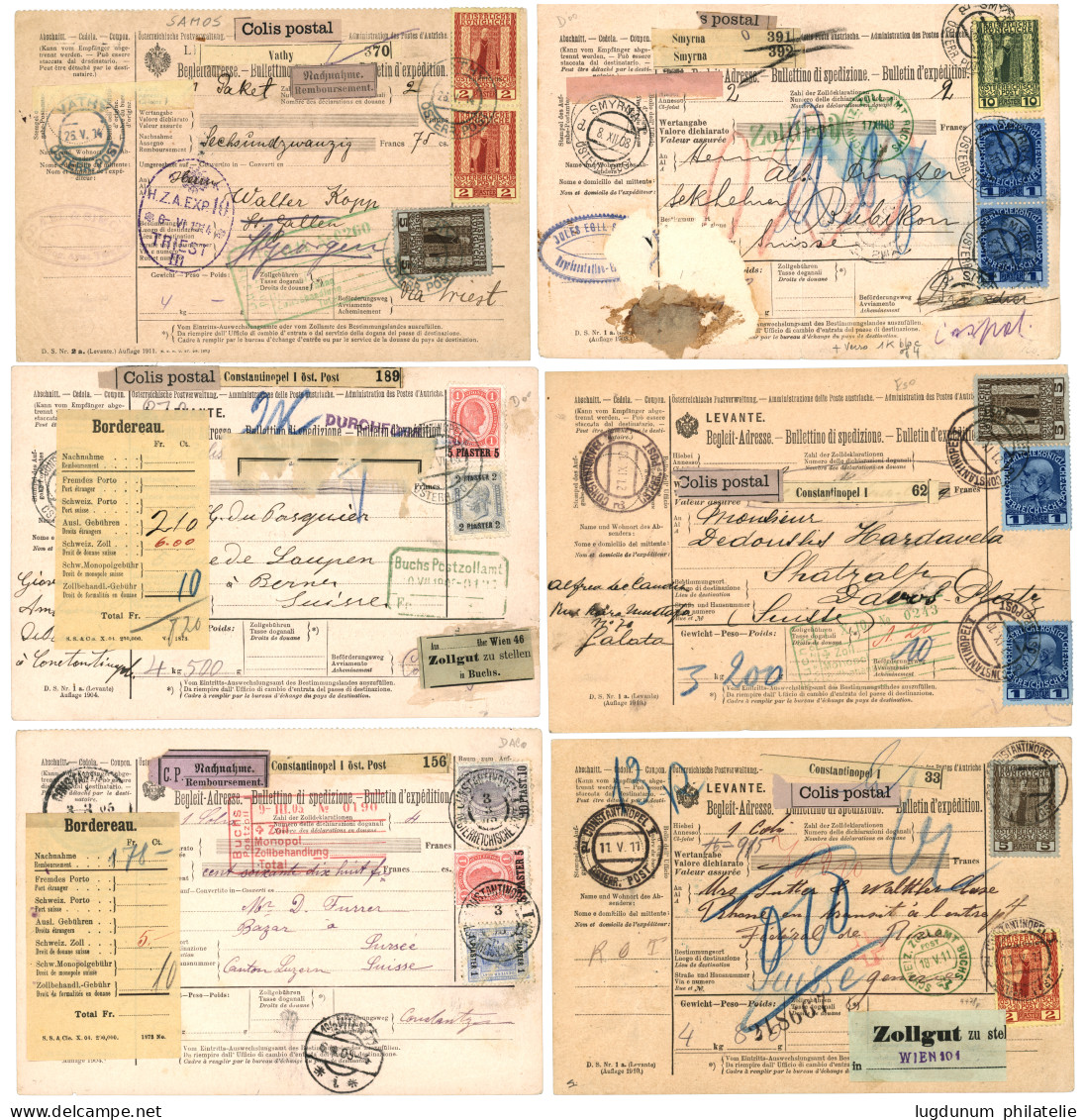 AUSTRIAN LEVANT : Lot Of 6 "BULLETIN D' EXPEDITION" Wit Nice Franking. Vf. - Oriente Austriaco