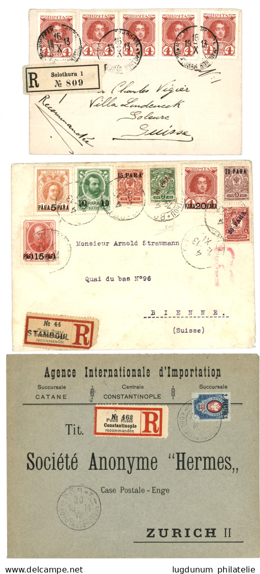 RUSSIAN LEVANT : 1913/14 Lot Of 6 Covers (4 REGISTERED) From CONSTANTINOPEL To SWITZERLAND. Vf. - Levant